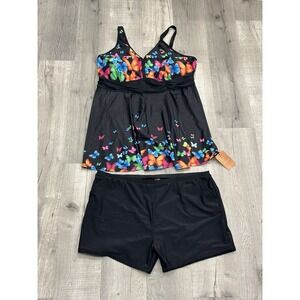 AROLINA Women's NEW NWT PLUS size 26W SWIMSUIT Two Piece Black Butterfly Design